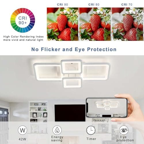 GWYAJTU Plafonnier Design Avec Télécommande APP, Lampe Plafond Moderne Avec Fonction Mémoire, Luminaire Plafonnier LED Dimmable 3000K-6000K Pour Chambre Salon Cuisine Bureau-White||60CM