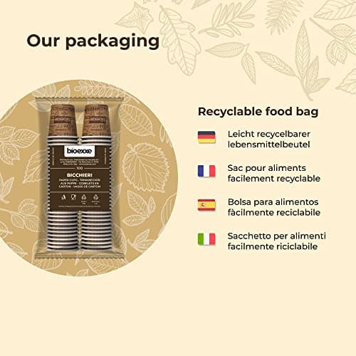 Gobletes Jetable carton expresso 100Pcs 75ml de bioexxe® - gobelet carton biodégradables- gobelets supportant les boissons jusqu'à 85°/90° - Petit format pour expresso italien (marron)