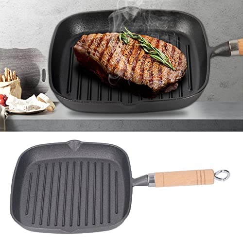 Poele Fonte, Poêle à Griller En Fonte, Grill à Steak, Bâtons Quadrate En Fonte Steak Pan, Plaque De Cuisson Antiadhésive Poêles à Griller Avec Poignée En Grain De Bois, Pour Griller, Frire, Sauter