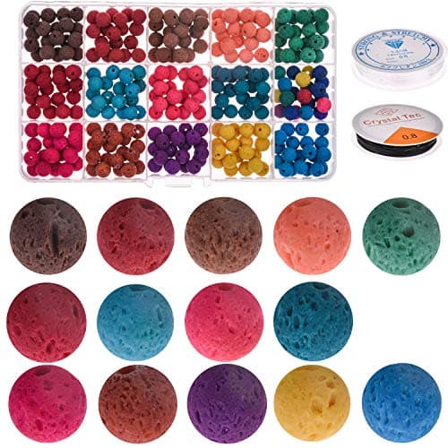 Asingeloo, Ensemble de perles de pierre, Perles de pierres précieuses de lave de couleur de 8 mm rondes en vrac pierre volcanique de lave pour les kits de fabrication de bijoux
