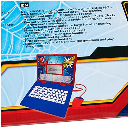 Lexibook Disney Marvel Spider-Man Ordinateur Éducatif Bilingue Française/Anglais -Jouet Enfants avec 124 Activités pour Apprendre, S'amuser et Jouer du Piano - Bleu/ Rouge, JC598SPi1
