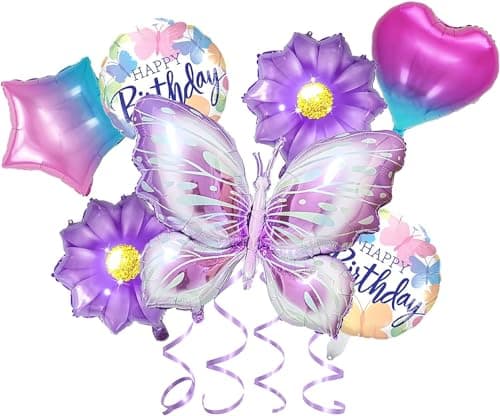7 pcs Ballon Papillon Anniversaire, Ballon Papillon Fleur, Ballon Aluminium Papillon, Decoration Anniversaire Papillon, Convient aux Fêtes D'anniversaire de Filles, aux Soirées à Thème Papillon