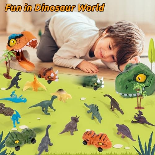 KADAYAYA Ensemble de Jouet de Dinosaures pour Les Garçons De 2-6 Ans, Figurine de Dinosaure Jouets de Voiture pour Enfants 3 à 5 Ans, Dino Jouet Cadeau Garçons et Filles 3 4 5 6 Ans
