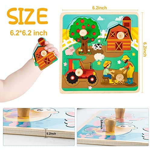 Funsland Puzzle Bois Bebe, 4 Pièces Puzzle en Bois Enfant À Puzzle Encastrement de Animaux, Fruits, Animaux Marins, Jouet Éducatif, Montessori Jouets Cadeaux pour Bebe 1 2 3 an
