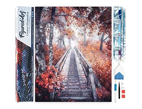 Figured’Art Diamond Painting Broderie Diamant 40x50cm Toile Entière Roulée avec Strass Perles Carrés - Chemin des Bois - Kit Complet 5D DIY Activité Manuelle Loisirs Créatifs Adultes