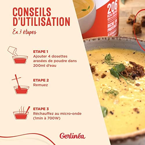 Gerlinéa Soupe goût Pois Chiche et Curcuma - Substituts de repas riche en protéines - Soupe déshydratée - contient 8 repas