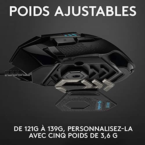 Logitech G502 HERO Souris Gamer Filaire Haute Performance, Capteur Gaming HERO 25K, 25 600 PPP, RVB, Poids Ajustable, 11 Boutons Programmables, Mémoire Intégrée, PC/Mac - Noire
