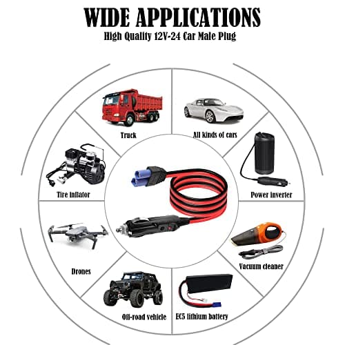 GINTOOYUN Câble allume-cigare 14 AWG vers prise EC5 DC 12/24 V vers prise mâle EC5 pour pompe à air automobile, batterie automobile, UAV, véhicule tout-terrain, etc. (100 cm)