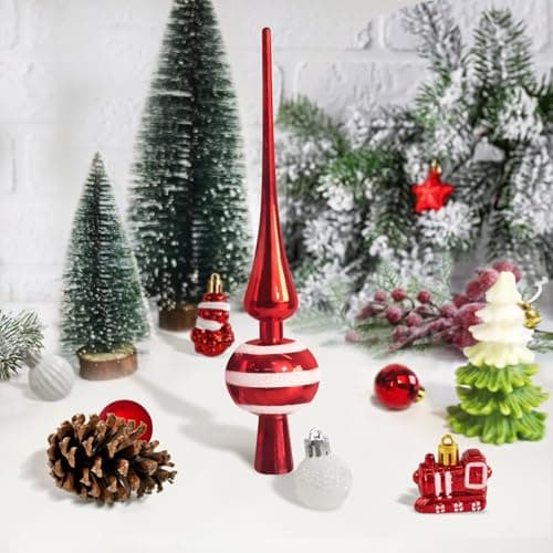 34 Boules de Noël avec Pointe d'arbre Set,Ø3/4.5/5.5cm Petites Boules de Noël en Plastique Rouge Blanc Boules Mini Noël Décoration de Table Sapin de Noël Décoration Ornements