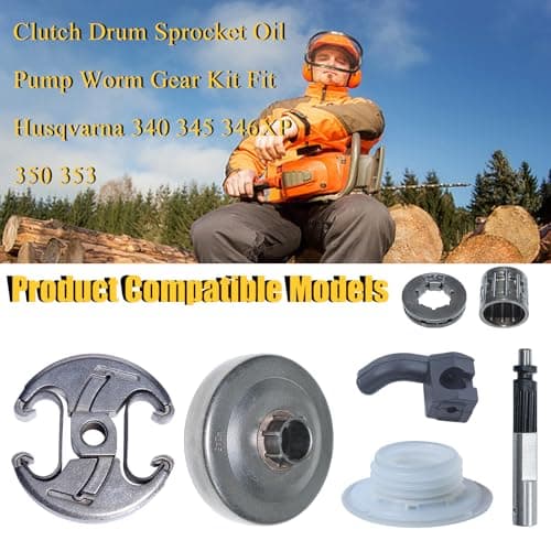Haishine .325" Pignon de tambour d'embrayage La pompe à huile Kit d'engrenage à vis sans fin pour Husqvarna 340 345 346XP 350 353 Tronçonneuse Pièces de rechange