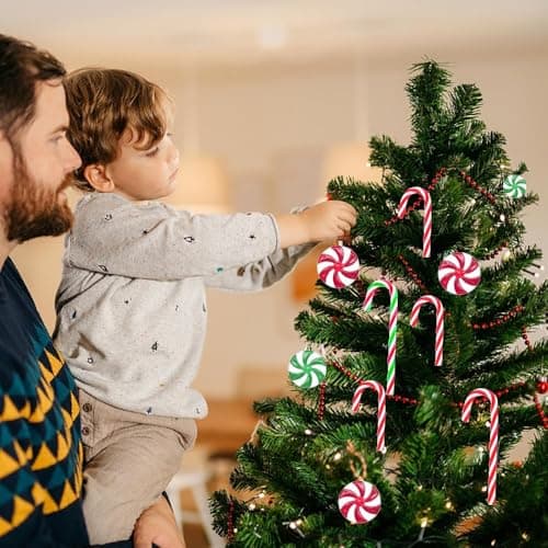 Zfseyuh Décorations de Nël de Canne de Bonbon 24 Pièces Canne de Bonbons Plastique de Noël avec Corde Sucre d'orge pour Sapin de Noël Sucette Ornement Suspendu