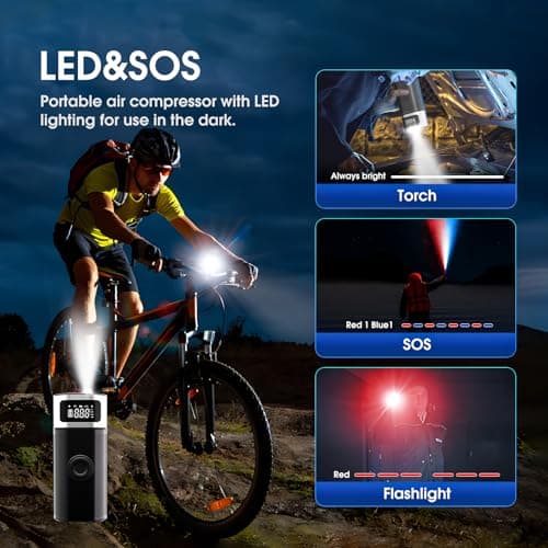 OneAmg Gonfleur Pneus Voiture, Pompe à Air Électronique Portable 12V 5200mAh/150PSI, Compresseur à Air Portatif avec Affichage Numérique et Lumières d'urgence pour Voitures, Motos, Vélos, Ballons