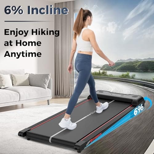 CITYSPORTS Tapis de Course Inclinable, Walking Pad avec Moteur de 440W, Inclinaison de 6%, Tapis de Marche Bureau (Noir Rouge)