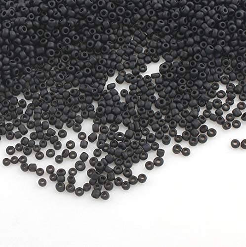 Lot de 6500 perles de rocaille en verre opaque, mat, 11/0, perles poney, opaque, rocailles de 2 mm, couleurs au choix (noir mat)