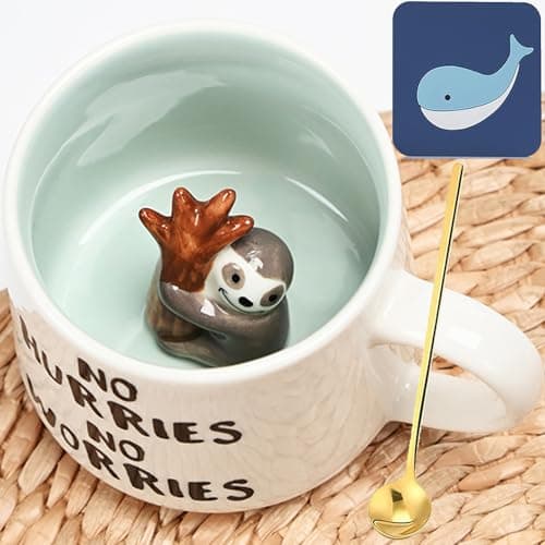 Arawat Tazzine Da Caffè Divertente Tazze Da Tè In Ceramica 350ml Mug Colazione Tazze Da Cappuccino Simpatiche Con Cucchiai e Sottobicchiere Tazza Espresso Di Alta Qualità Regalo Per Natale
