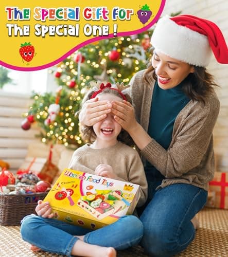 Subtail Dinette Enfant 2 3 Ans - Fruit et Legumes Jeux Enfant - Ustensile Cuisine en Bois Enfant - Legumes Jouet Enfant - Fruits en Bois à DéCouper - Jouet Enfant 2 3 Ans Cadeau pour Les Enfants