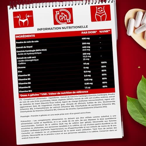 Active Burn - extra puissant - Métabolisme – Énergie - Garcinia Cambogia - Café vert – Nopal – Noix de Cola – 7 Vitamines et minéraux 120 gélules