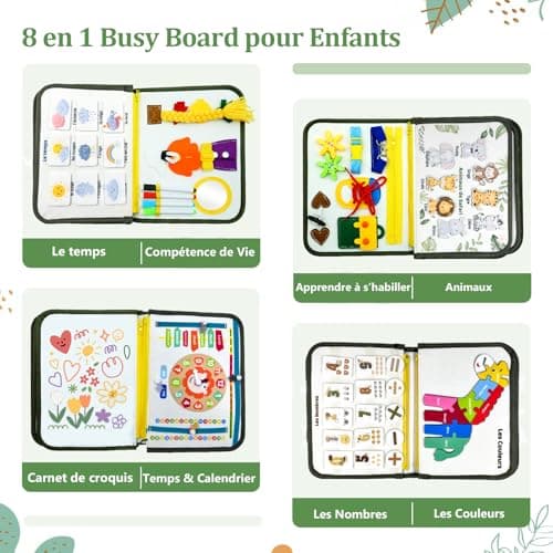 Française Busy Board Jouet Montessori 2 Ans, 8 in 1 Jeux Montessori Éducatif Jouets d'Activité et de Développement, Jeux Avion Voiture Enfant Voyage, Cadeau pour Enfants Garçon Fille 1 2 3 4 5 Ans...