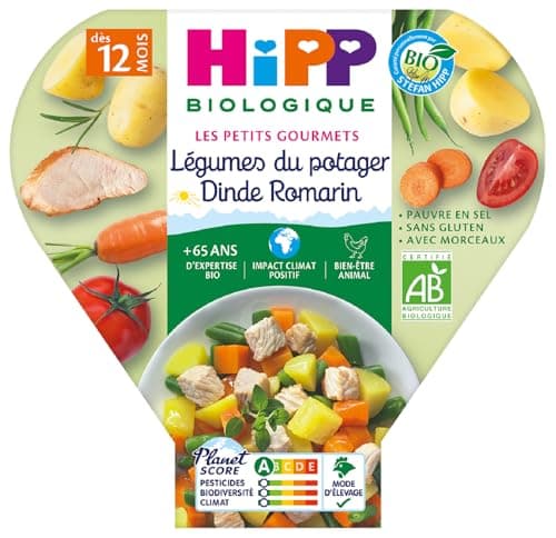 Hipp Biologique Les Petits Gourmets Légumes du Potager Dinde Romarin dès 12 mois - 6 assiettes de 230 g