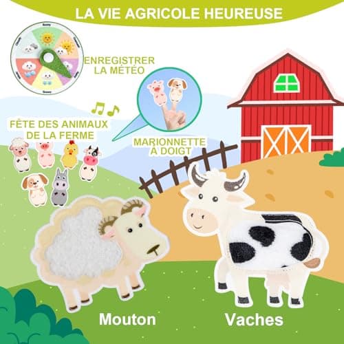 Quanquer Busy Board Française - Livre Occupé de Ferme Montessori pour 1 2 3 Ans Enfants - Planche d'Activités Jouet Éducatif Sensoriel Préscolaire -Jouets de Voyage pour Tout-Petits(Française Version)
