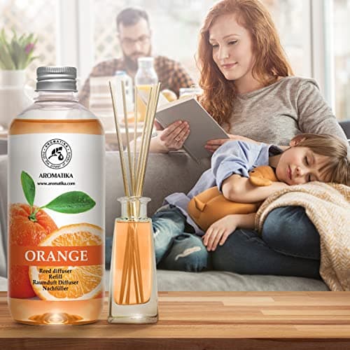 Recharge pour Diffuseur Orange 2x500ml - Diffuseur de Huile Aromathérapie à l'Huile Essentielle Orange - Parfum de Ambiance - Diffuseur Parfumé - Arôme Orange - Diffuseur avec Bâtons