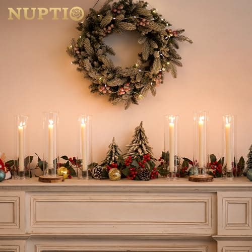 NUPTIO Porte-Bougies en Verre Bougies Coniques - 10 Pcs Porte-Bougies en Verre Bougies Coniques, Abat-Jour Verre Transparent Bougies Coniques Moderne Mariage Noël Table Feu de Cheminée