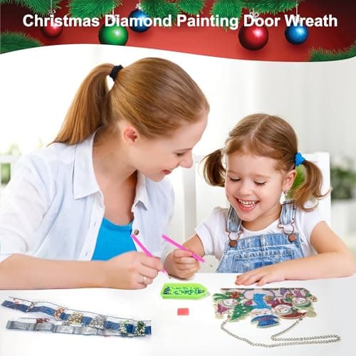 Heveer Pendentif de Peinture Diamant 5D Noël Kit de Peinture Diamant à Suspendre Décoration Faite à la Main pour Porte de Maison Bonhomme de Neige