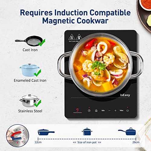 Plaque à Induction Portable, Plaque de Cuisson à Induction 2100W, Table Induction 1 Foyers, Avec Minuterie, Verrou Enfants (Plaque 1 Feux -B)