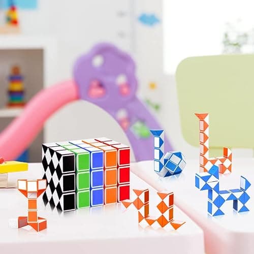 Niaetuto 24 Blocs Serpent Magique,Magique Snake,Magic Snake en Plastique,Mini Puzzle Cube,Cadeau Anniversaire Enfants,3D Magic Snake Puzzle Cube,Jouets De Fête pour Enfants