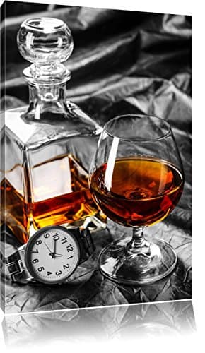 Choses homme avec le whisky et Horloge noir / blanc Taille: 80x60 sur toile, énorme XXL Photos complètement encadrée avec civière, art impression sur murale avec cadre, moins cher que la peinture ou la peinture à l'huile, aucune affiche ou un poster