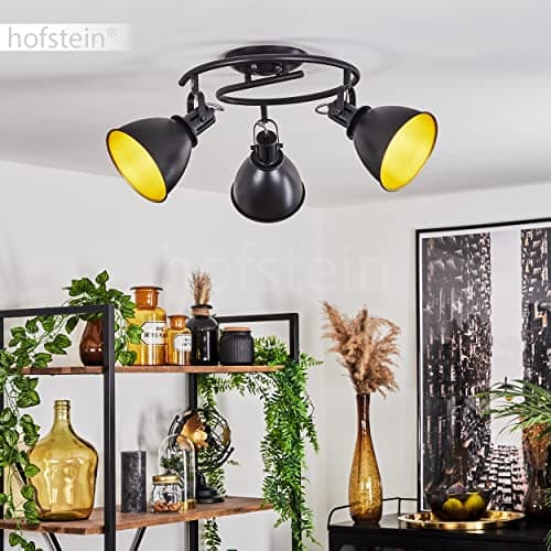 hofstein Plafonnier Koppom en métal noir et or, luminaire rond de plafond à 3 spots orientables pour ampoules E14, ampoule(s) non incluse(s)