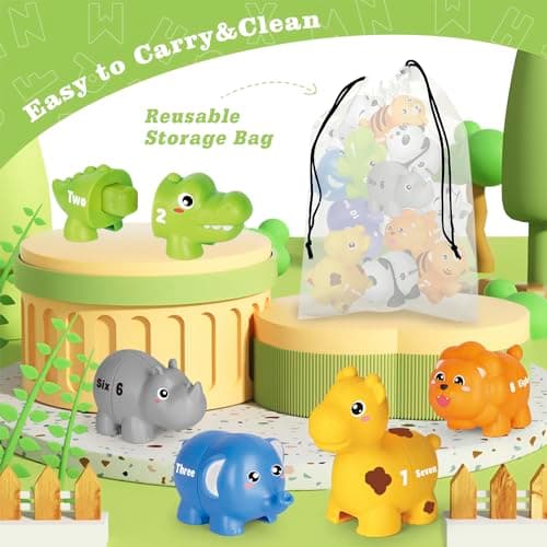 Jouets éducatifs Pour Enfants de 2, 3 et 4 Ans, 20 Pièces de Jeu de Correspondance de Chiffres avec Anglais Numérique, 10 Figurines D'animaux Différentes, Jouets de Motricité Fine Montessori