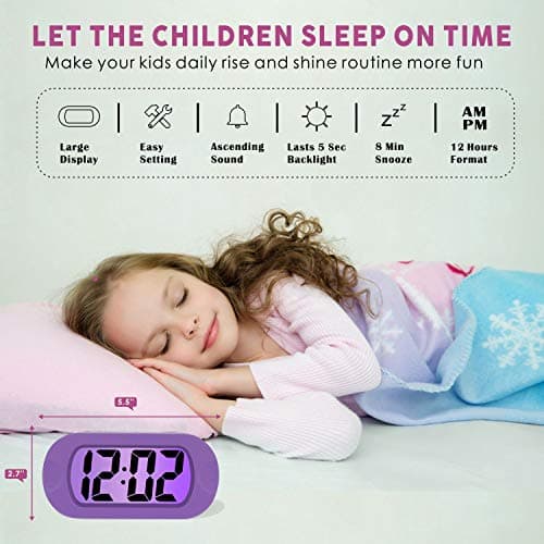 Plumeet Réveil électronique, Alarm Réveil Matin avec Grand écran LCD, Fonction Snooze, avec Veilleuse, Alimenté par Batterie,Convient Aux Alarmes de Voyage et de Chevet (Violet)