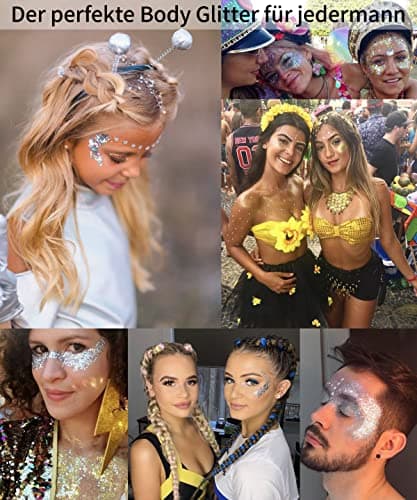 Paillettes Visage, Paillette Maquillage Festival Gel, Chunky Paillette Cheveux Gel, Glitter Body Makeup Pour Musical/Party/Masquerade/Visage/Corps (Blanc)
