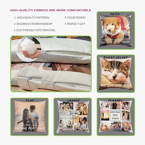 Coussin Personnalisé, Concevez Votre Propre Oreiller Photo, Impression Recto Verso, Oreiller De Couchage Amovible Et Lavable, Adapté Aux Cadeaux Créatifs Maison/Hôtel/Vacances (4 Photo, 50 x 50 cm)