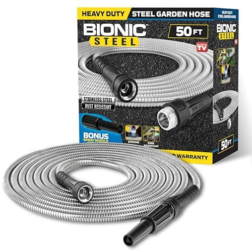 BIONIC STEEL Tuyau d'arrosage en métal de 50 pieds en acier inoxydable 304 – Raccords en aluminium super résistants et flexibles, légers, résistants à l'écrasement, sans nœuds et anti-torsion