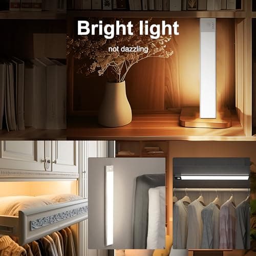 GY Lampe d'Armoire 30cm Lot de 2, Lumiere Detecteur de Mouvement Interieur 6500K Blanc Froid, 150LM Dimmable, Lampe LED Rechargeable 1500mAh pour Placard, Eclairage Cuisine, Veilleuse Escalier