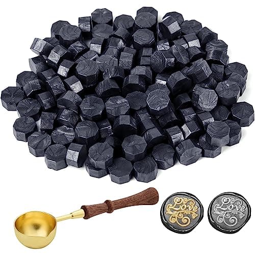 ASTARON 300 perles de cire pour cachet de cire, kit de cire octogonale avec 1 cuillère pour faire fondre la cire pour les invitations, les enveloppes, les paquets de vin et les emballages cadeaux