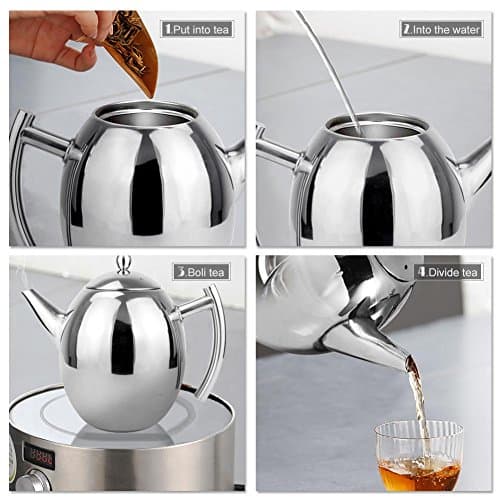 Wytino Cafetière en Acier Inoxydable, Ensemble de théière en Acier Inoxydable avec Filtre et Couvercle pour infuseur, Pot de diffuseur Grande capacité pour thé en Vrac, thé Vert(1L)
