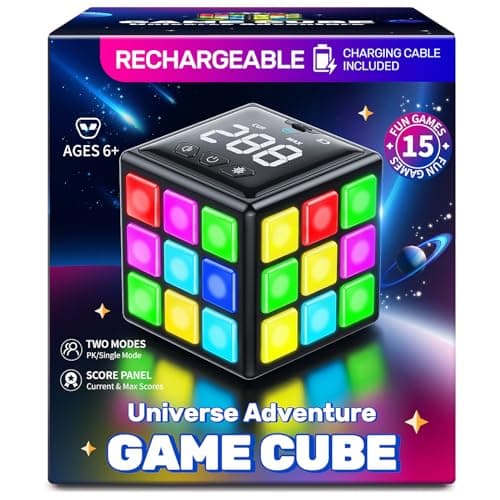 Anoawens Cube de Jeu Rechargeable, 15-en-1 Jeux de Cerveau & Mémoire & Rapidité pour Enfants, Cadeaux Anniversaire Noël pour Garçons et Filles Âgés 6-12+ Ans, Version Française (Noir)