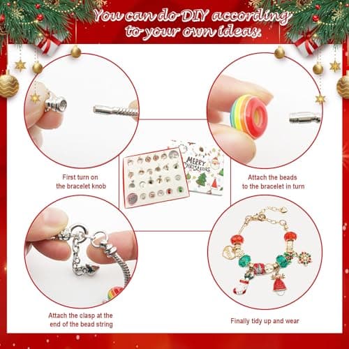 Calendrier De L'Avent 2024 Bracelets à Breloques,Calendrier De NoëL Bracelet Fabrication,Calendrier De L'Avent 2024 Enfant Fille Bijoux Diy Christmas Advent Calendar Bracelets Set