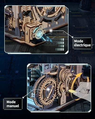 ROKR Circuits de Billes Puzzle en Bois 3D aquette en Bois a Construire, Kits de modèle mécanique Moteur avec des boules, Modes automatiques et manuels, Marble Spaceport, LGC01