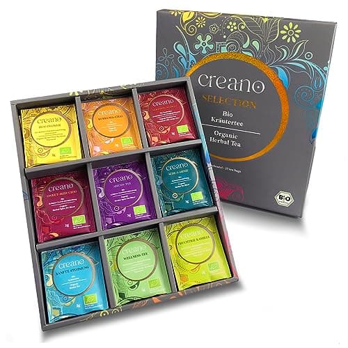 Creano Coffret cadeau de tisane bio « Thé d'automne bio » – 27 sachets de thé bio en 9 variétés différentes – 54 g – NOUVEAUTÉ 2022*
