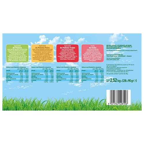 POM'POTES Compote Gourde Sans Sucres Ajoutés Pomme/Pomme Poire/Pomme Banane Fraise 28x90 g, Vert