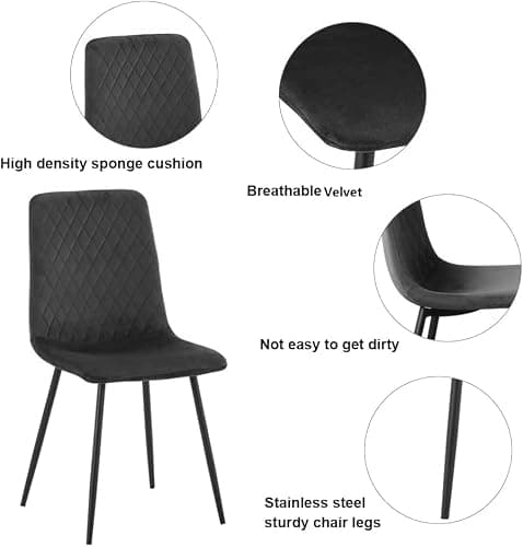 GOLDFAN Ensemble Table de Salle à Manger et 4 Chaise,Blanche Marbre Table et 4 Chaises,Table à Manger en Verre Ronde et 4 Chaises en Cuisine (4,Noir)
