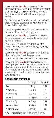 Salus Floradix Fer + Plantes - Formule Liquide Anti-Fatigue Riche en Fer - Enrichi en Vitamine C pour une Bonne Absorption - 84 comprimés