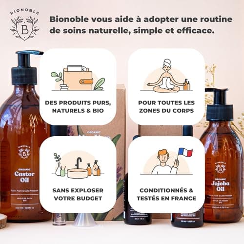 Bionoble Coffret Cadeau Femme Naturel et Bio 3x100ml - Huile de Ricin, Huile d'Argan et Huile de Jojoba Bio - Soins pour le visage, le corps et les cheveux - Idée cadeau anniversaire pour femme