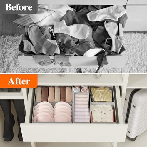 Lifewit Lot de 6 Organisateur Tiroir, Boite Rangement Vetement Pliable, Separateur Tiroirs en Tissu, Rangement sous Vetement, Panier Rangement Armoire pour Chaussettes, Cravates, Ceintures, Gris