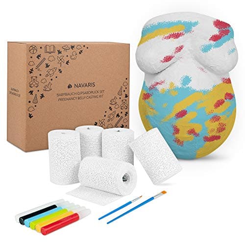 Navaris Kit Moulage Ventre Femme Enceinte - Set Plâtre Empreinte Grossesse Bébé - Modelage 3D Décoration pour Famille Amis - Peinture Bandages