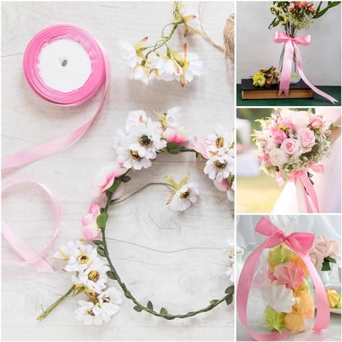 AWCIGG® Ruban Satin Rose 40 mm, 44 Mètres de Rubans Satinée Cadeau pour Emballage Cadeau, Gâteau, Couture, Artisanat, Coffrets, Bouquets, Noël et Mariage Décoration (22m/rouleau)